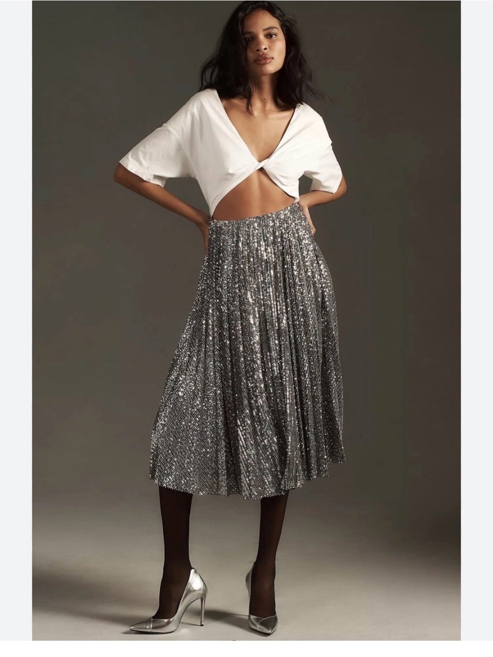 NWT Anthropologie Delfi Collective Sequin Twofer Midi Dress M